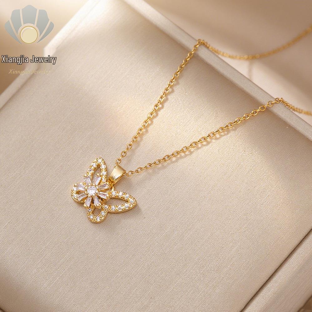 

Women s Rotating Butterfly Necklace and Earrings Set: Light Luxury, Fashionable and Versatile.