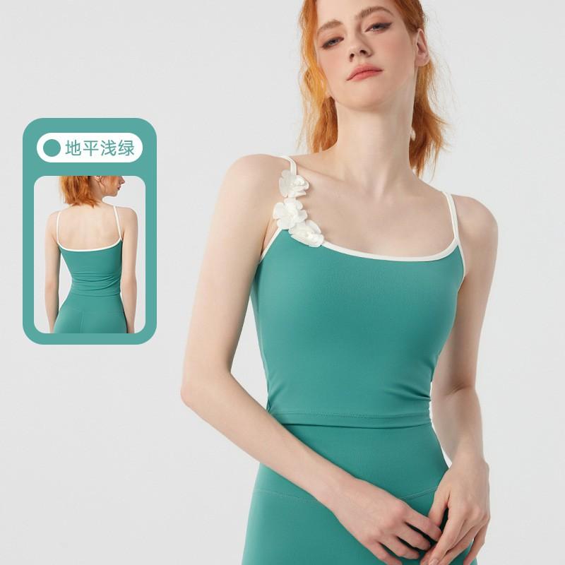 Sequin Pearl Floral Padded Dance Camisole Women Slim Fit Yoga Workout Layering Tank Top
