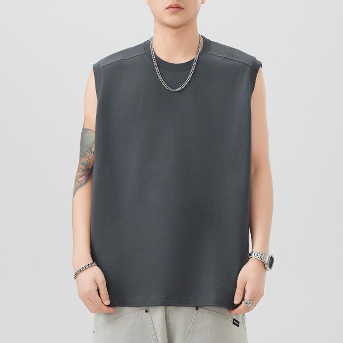 260g Heavy Solid Color Vest Men's Round Neck Sleeveless T-shirt Loose Base Shirt New Summer Style