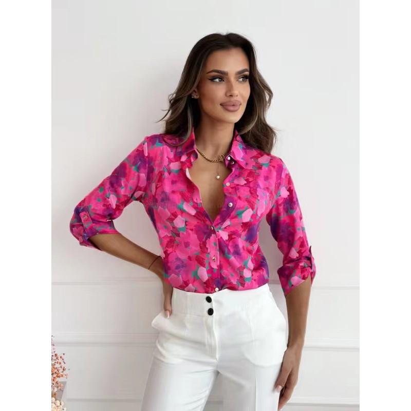 Tooxika New Women's Long-sleeved Tops With Printed Multi-color Lapel Shirts