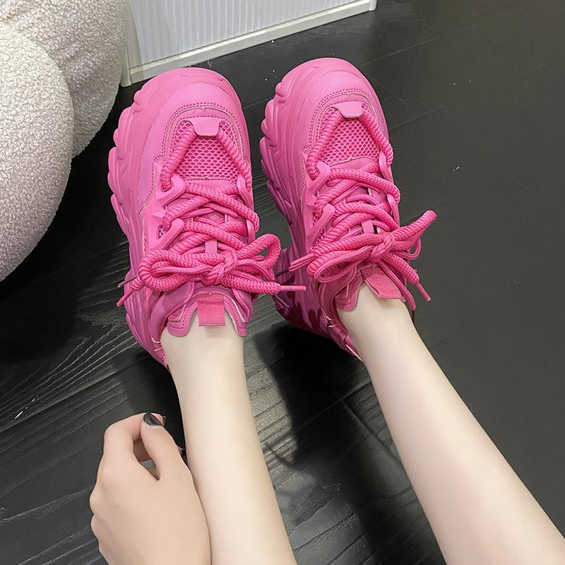 Fashion Women Platform Casual Mesh Breathable Shoes 2025 New Summer Chunky Sneakers Hollow 8.5CM Wedges Hidden Heels Leisure Shoes Woman