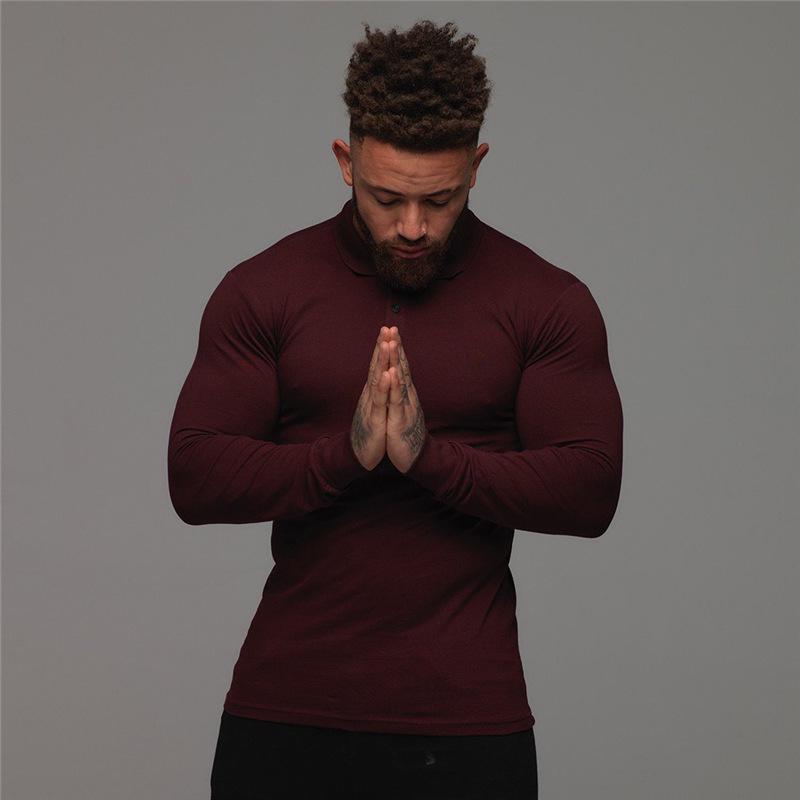 Men's European & American Muscle Fit Long-Sleeve Lapel Polo Shirt - Autumn/Winter Sports Fitness Tights