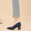 Women's Large Size Spring Coarse Heels Pointed Toe Shoes Flyknit V-Mouth Straight Pattern Solid Color High-heeled Single Shoes 34-43