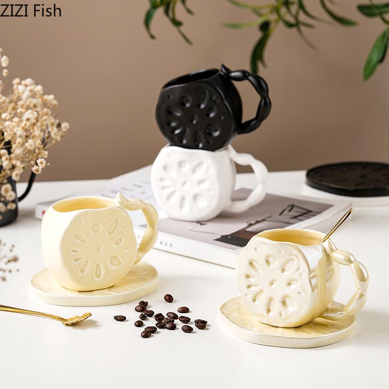 Caneca em Forma de Raiz de Lótus Caneca de Cerâmica Criativa Caneca Moderna para Chá da Tarde Latte Café Copo de Água para Escritório Utensílios para Bebidas Domésticos