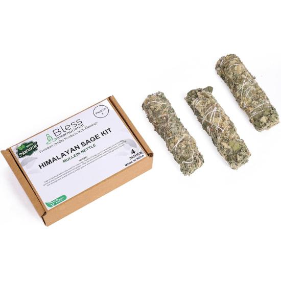 Bless-International Himalaya-Salbei-Königskerze-Brennnessel-Räucherstäbchen Premium-100%-Natürlich-und-Bio Handgefertigt-4-Zoll-Lang