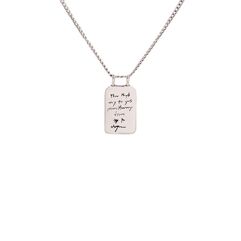 Wind English Rectangular Brand Necklace Women'S Retro Craftsmanship Thai Silver Niche Design Simple Neck Chain