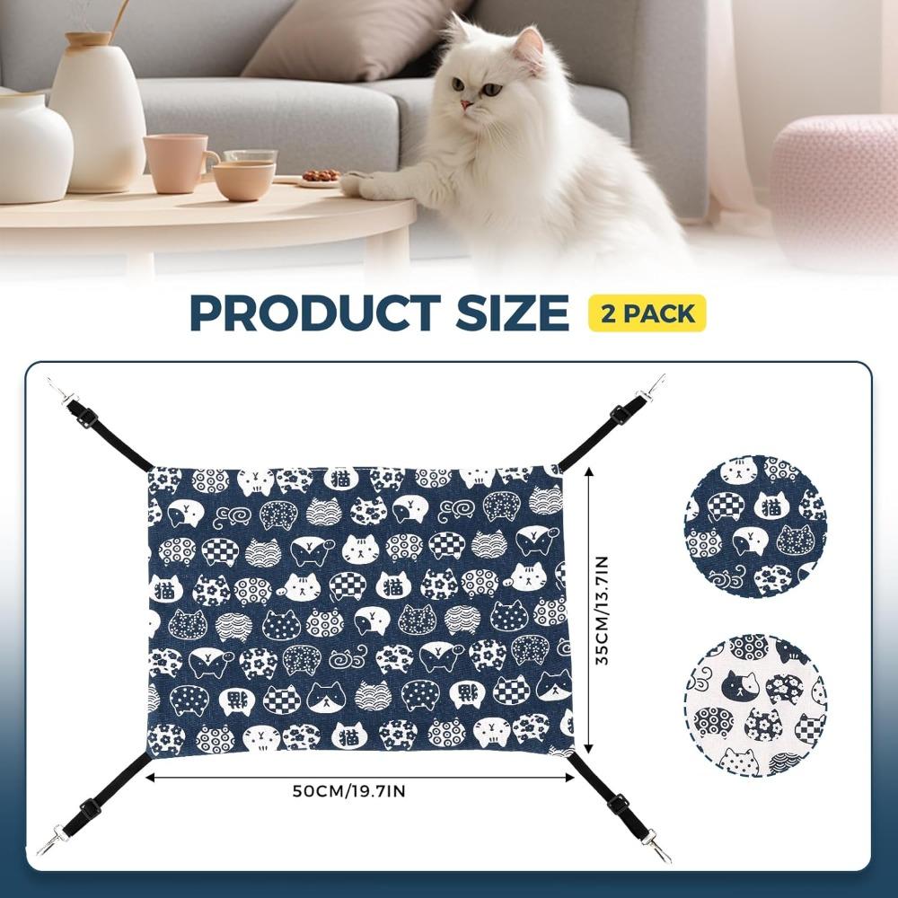2pcs Pet Cat Hanging Hammock Soft Breathable Pet Cage Hammock with Adjustable Straps and Metal Hooks Soft Bed Sleeping for Cat
