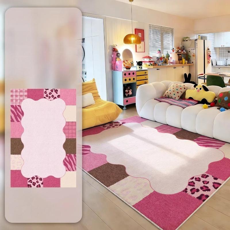 Irregular Pink Dopamine Living Room Carpet Home Decor Sofa Coffee Table Non Slip Floor Mat Bedroom Bedside Soft Comfortable Rug