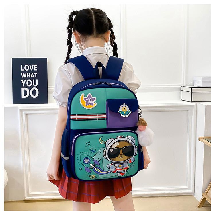 Cute Cartoon Backpack For 1-2 Grade Kids Lightweight Breathable Nylon Material Load Reduction Animal Pattern