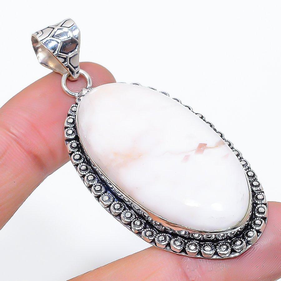 Scolecite Gemstone Handmade 925 Sterling Silver Jewelry Pendant 2.44" SU-10758