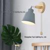 Modern Minimalist Nordic Macaron Bedside Wall Lamp with Wooden Pull Switch for Living Room or Restaurant Decor