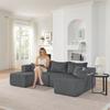 3-Seater Corner Sofa, L-Shaped with Movable Ottomans, Corduroy, Cup Holder, Side Pocket and Cushions, for Living Room, Hotels and Apartments, Gray
