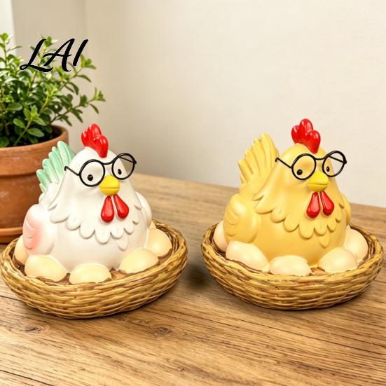 Weatherproof Resin Garden Decor Cartoon Hen Statue with Eggs Pastoral Style Figurine for Handmade Farmhouse Kitchen Ornaments Yard Patio Decor