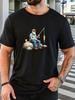 Cartoon Fisherunisex Beer Print Unisexs Crew Neck Short Sleeve Tee Soft Summer Top For Angling Lover Daily Street Basic Outfit Wear