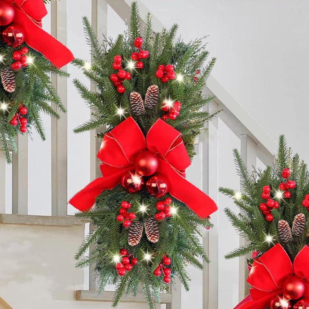 60cm Inverted Christmas Tree Teardrop with Lights and PE Mixed Hanging Branches