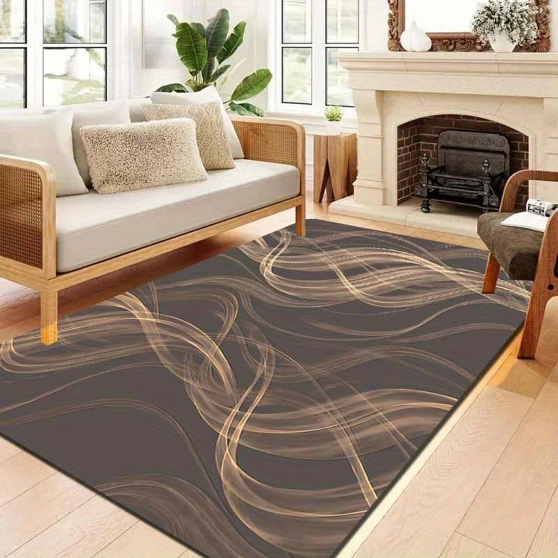 

Flannel Printed Abstract Wave Rug Dark Gray Gold Pattern Modern Living Room Decor Soft Floor Mat Home Textile Carpet For Sofa 60x90cm
