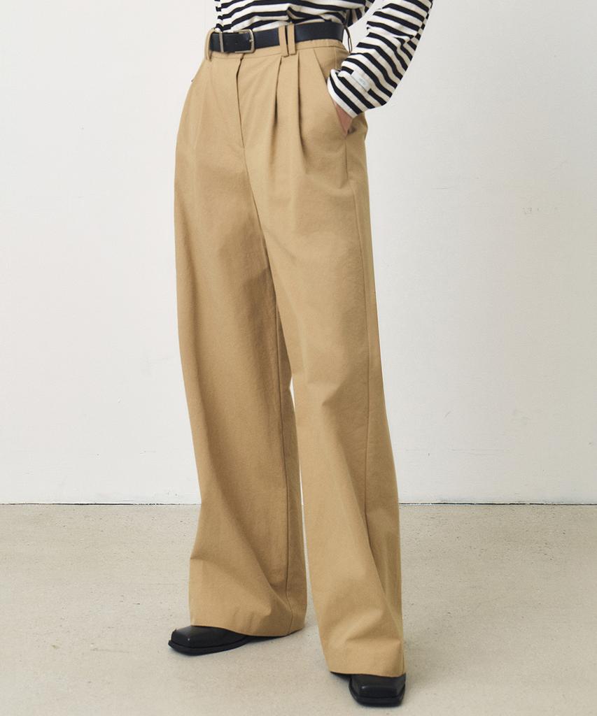 ARTID Deep Tuck Wide Cotton Pants_Beige