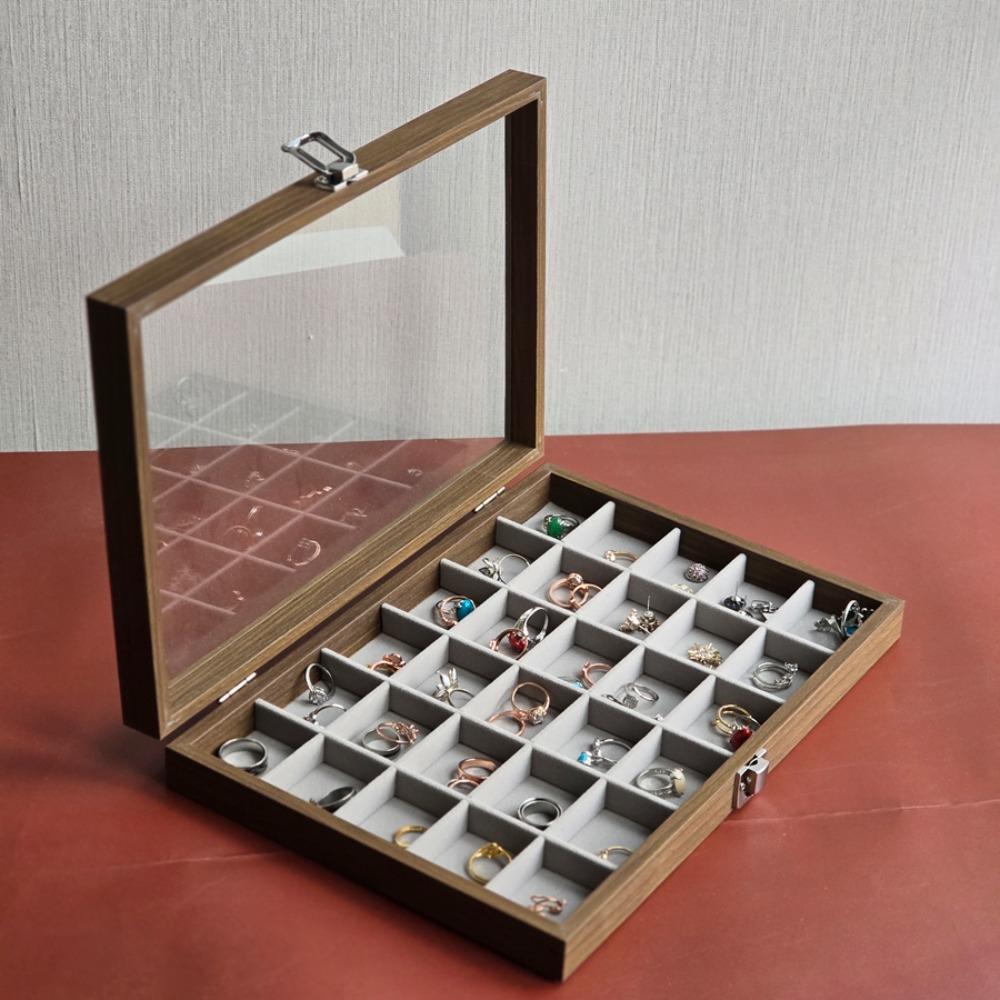 Dust-proof Wooden Jewelry Tray Velvet Jewelry Holder Case Jewelry Storage Box  Jewelry Storage