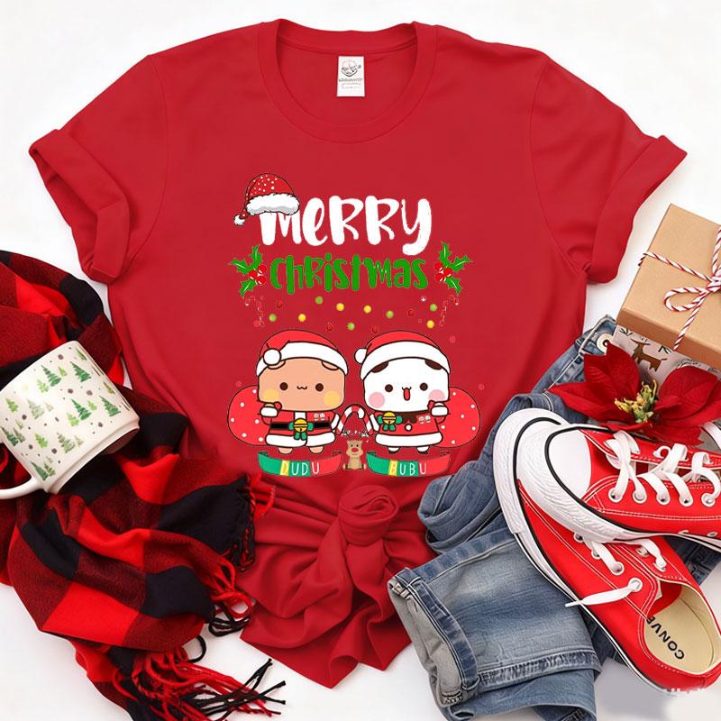 Joyeux Noël Mignon Bubu Dudu Graphiques Dessin Animé T-shirt Populaire Fête de Fête Unisexe Coton T-shirts Tendance Drôle Chemise de Noël