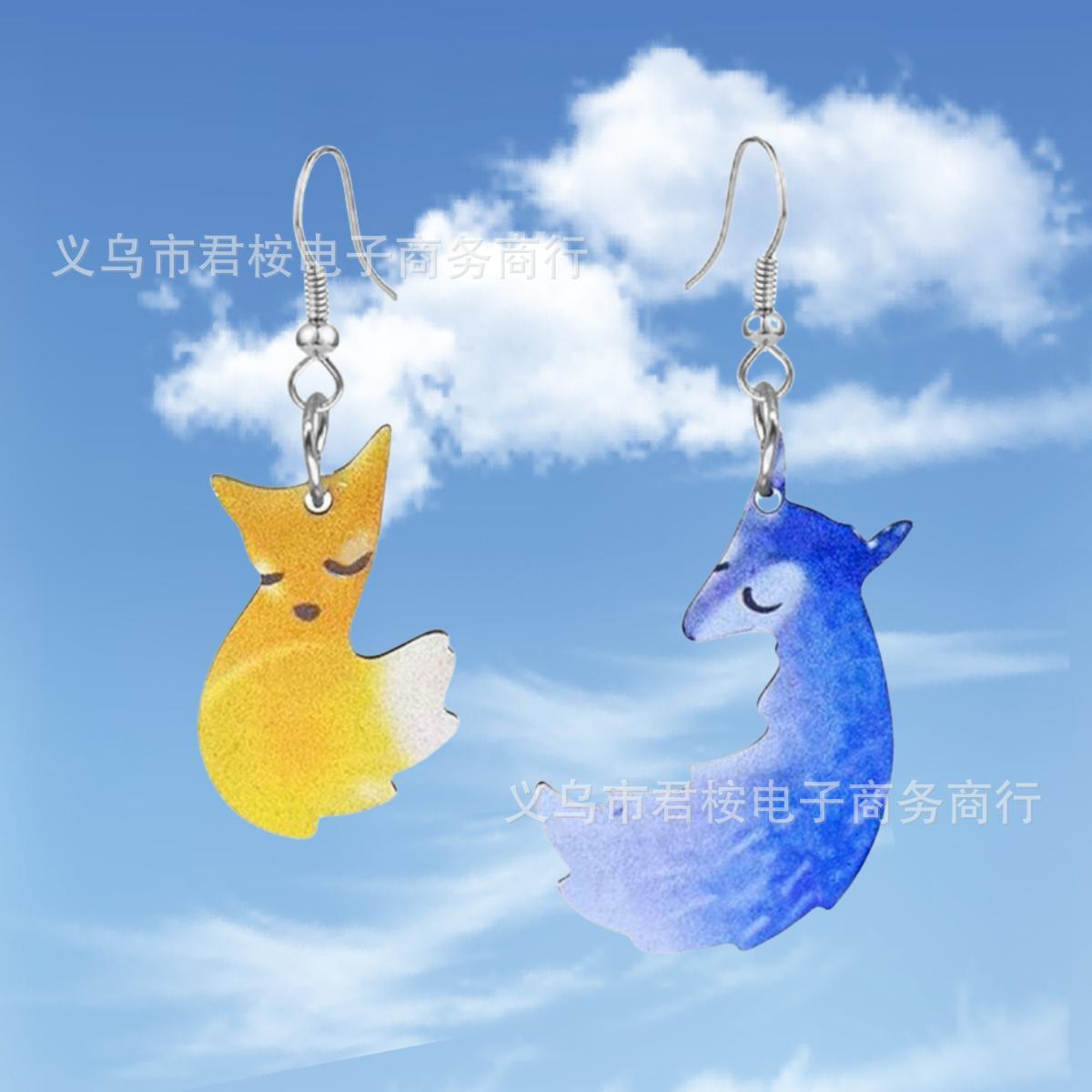 

2pcs Set Cute Creative Fox Wolf Snuggle Up Pendant Necklace Earrings for Women Men Couple Friend Cartoon Trendy Jewelry Set Gift
