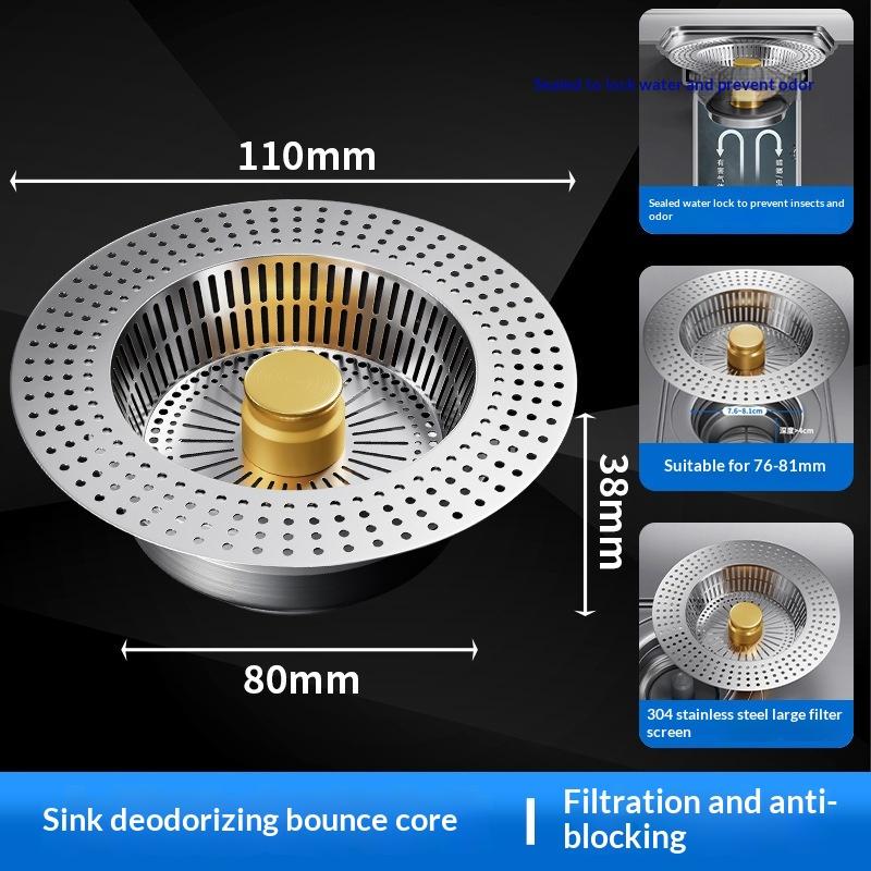 1 ks filtr do dřezu s odrazným jádrem - prevence zápachu a úniků, filtr do odpadu pro myčku nádobí, protizamačkávací sítko