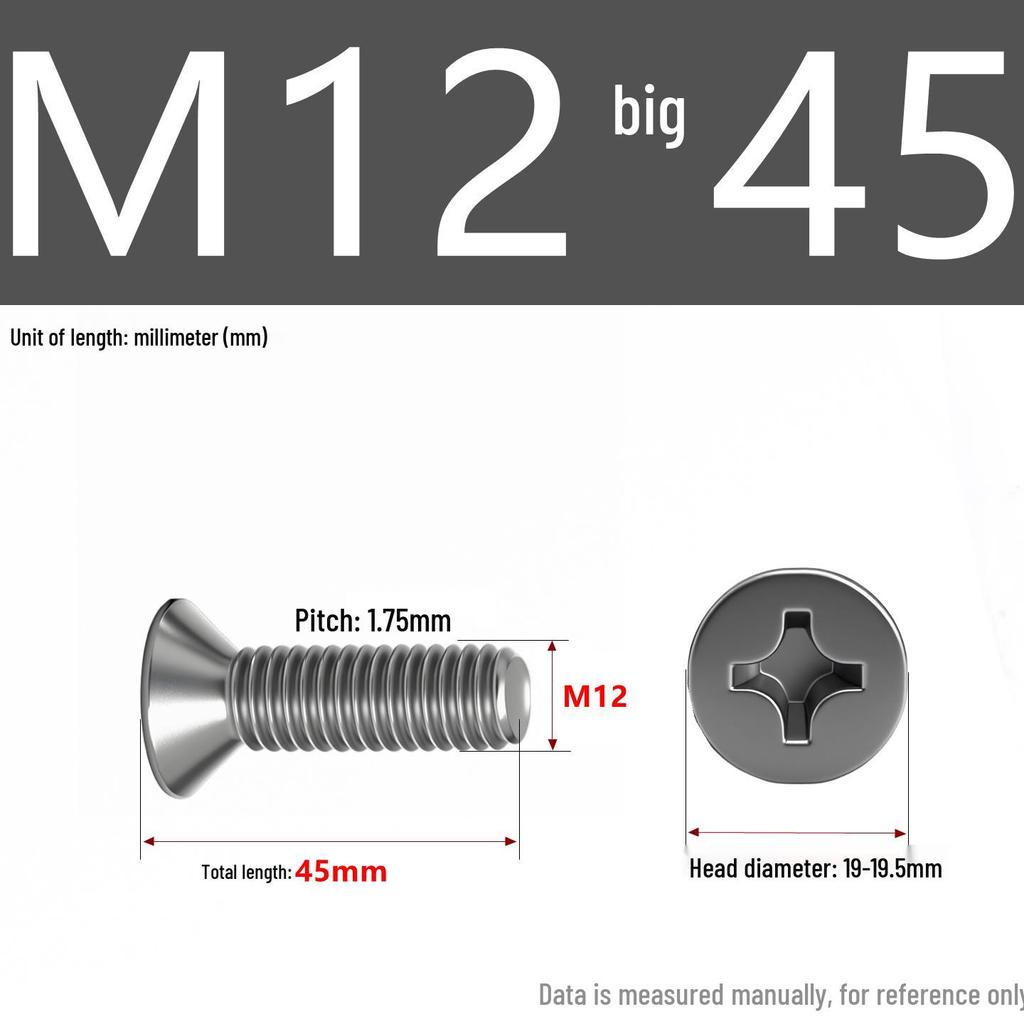 201 Stainless Steel Countersunk Phillips Head Screw: Flat Head Bolt M2-M8
