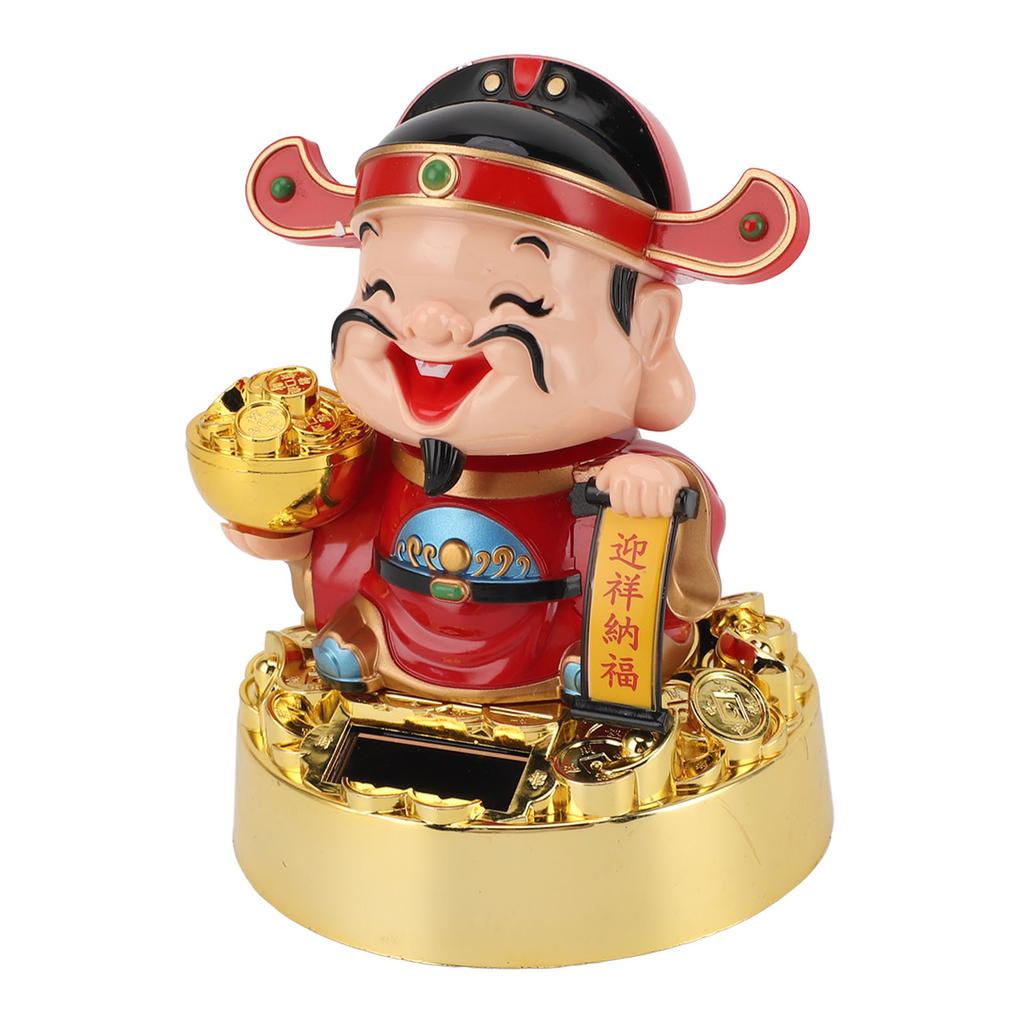 God of Wlth Figurine Solar Powered Automatic Nodding   Cai Shen Statue Decor for Home Car