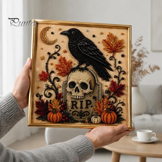 Ghost Pumpkin Art Craft Halloween Faux Pearl Kit, 3D Painting DIY Spooky Gem for Beginners Cute Set Adults, Autumn Home Wall Decor Crafting
