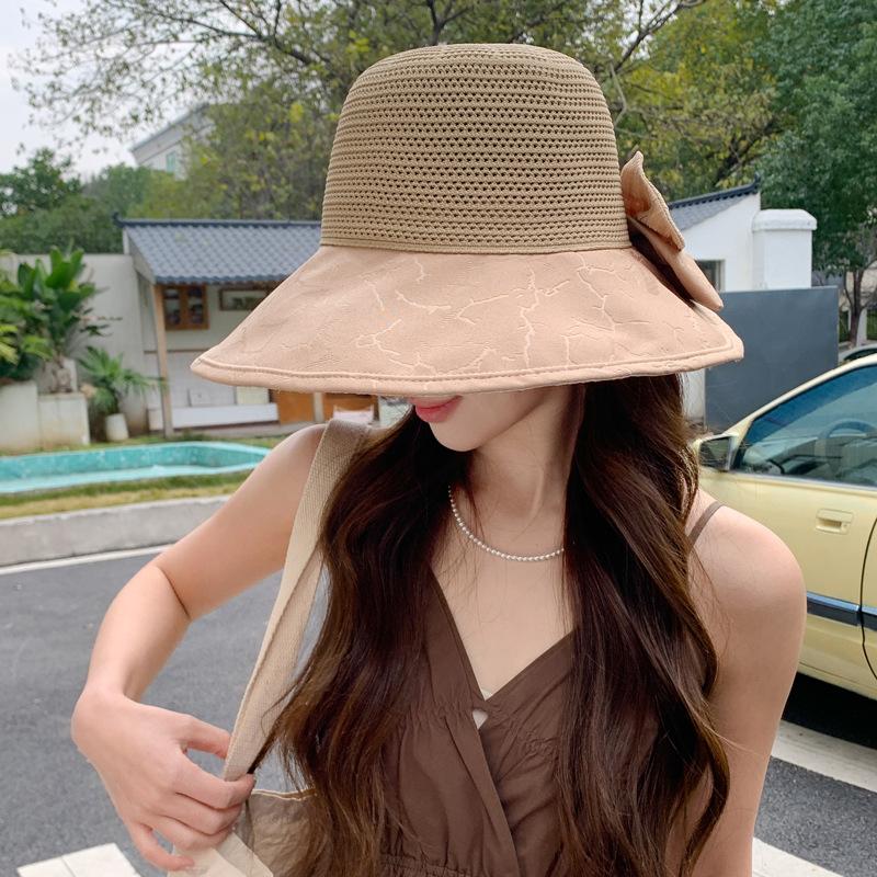 

Spring and autumn hat women s summer travel mesh breathable bucket hat sun protection sun hat bow sun hat average size