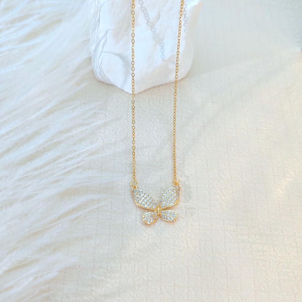 Full Diamond Butterfly Necklace Women'S Premium Light Luxury Fresh Zircon Pendant Clavicle Chain Jewelry