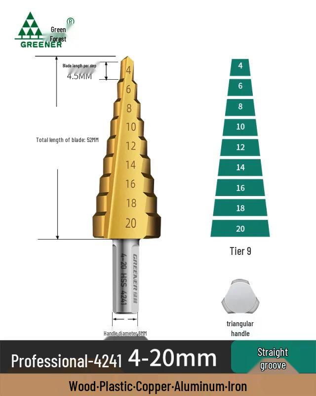Green Forest Sawtooth Pagoda Drill Bit Set for Wood & Metal