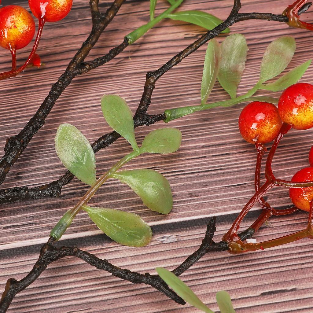 Artificial Berries Stem Foam Berry Pick Branch Ornament Plastic Leaves Holiday Xmas Home Decor 27.56in