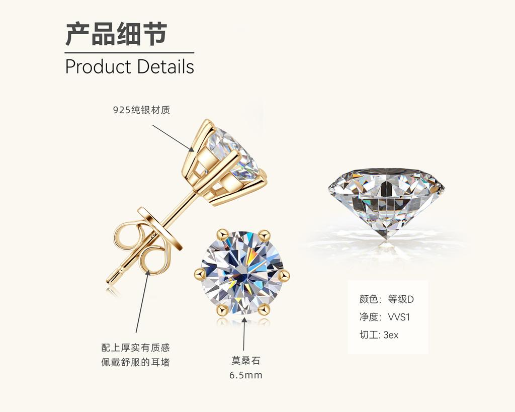 Silvere Glam A Classic Six-prong Moissanite Stud Earrings With A High-end Feel Give A Gift To Her Best Friend