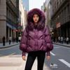 European New Raccoon Fur Collar Hooded Down Jacket Women's Winter Thickened Warm Loose Coat