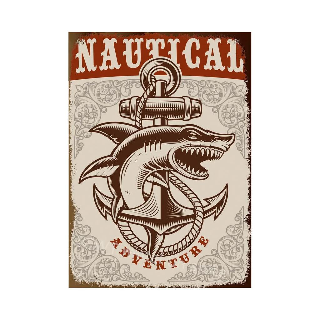 1pc Anchor Navigation Tin Sign Metal Signs Vintage Nautical Dream Art for Beach Beach House Seaside Man Cave Wall Decoration