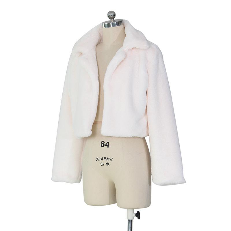 Damen Lässig Einfarbig Kunstpelzmäntel Herbst Winter Langärmliger Revers Kurzjacke Mode Flauschiger Übermantel