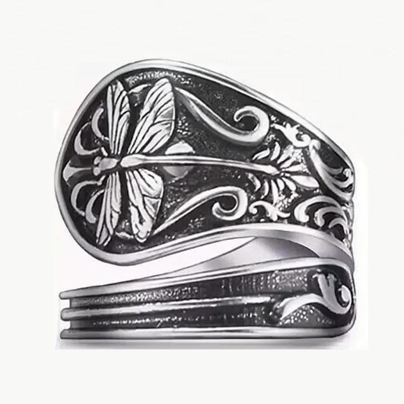 Vintage Butterfly Dragonfly Sunflower Pattern Adjustable Ring Women Simple Creative Party Personalized Jewelry Accessories