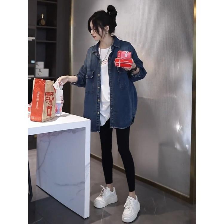 Casual Loose Fit Denim Shirt for Women In Lazy Style Autumn Outfits