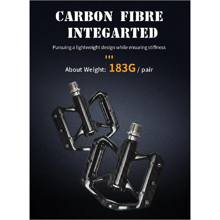 Mountain Bike Ultra-Light Carbon Fibre Flat Pedals Downhill Non-Slip Design Bearing System Bicycle Pedals Bike Lightweight Pedal