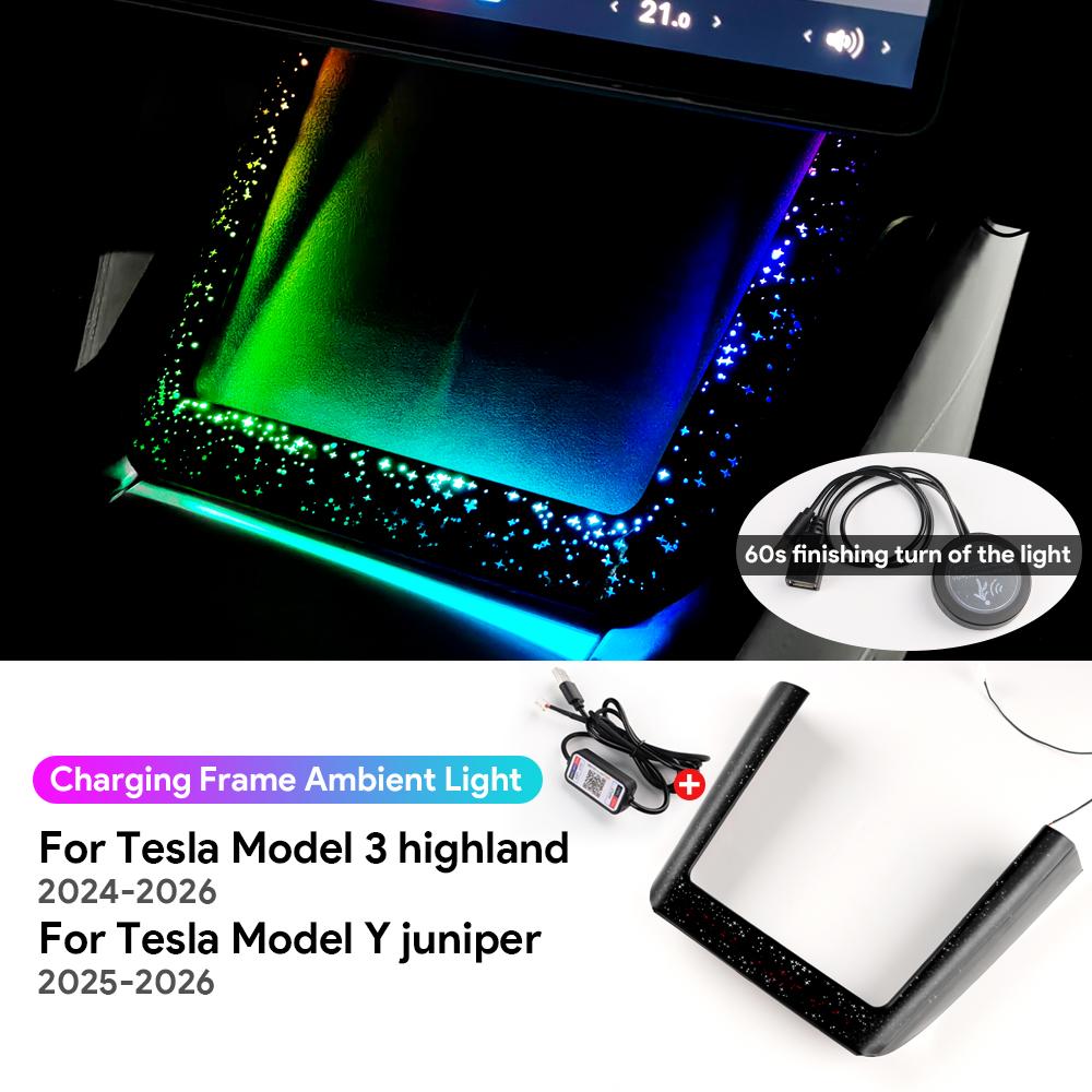 Car Wireless Charging Frame Light for Tesla Model Y Juniper 2025 2026 Highland Model 3 2024-UP Grand Starry Atmosphere Trim LED