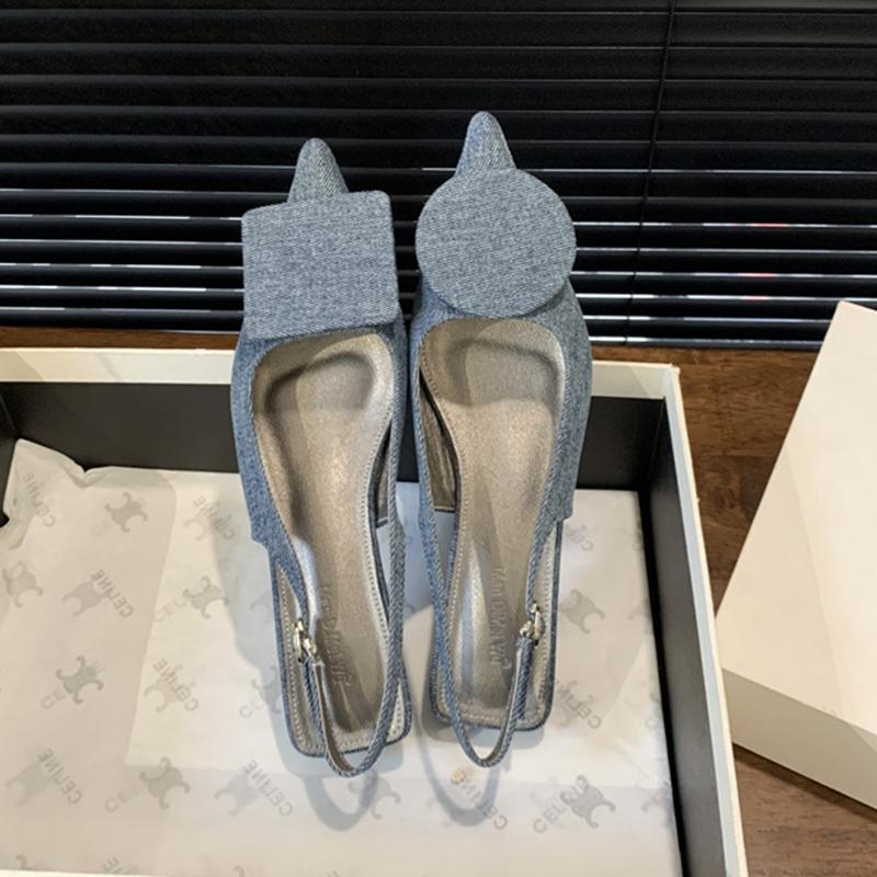 Fashion SUOJIALUN Women Sandal Shoes Fashion Pointed Toe Shallow Slip On Ladies Elegant Dress Slingback Shoes Thin Med Heel Dress Pumps