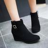 Large Size - European and American Velvet Women's Shoes and Women's Boots Winter Short Boots Belt Buckle Heel Increase