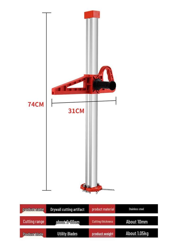 Multi-Functional Gypsum Board Cutter with Folding Handle and Dust-Free Stainless Steel Blade