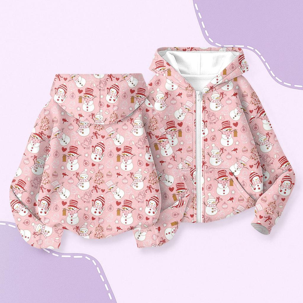 Children's Fashion Christmas Printed Long Sleeved Hooded Sweatshirt, Girls' Hoodie Jacket