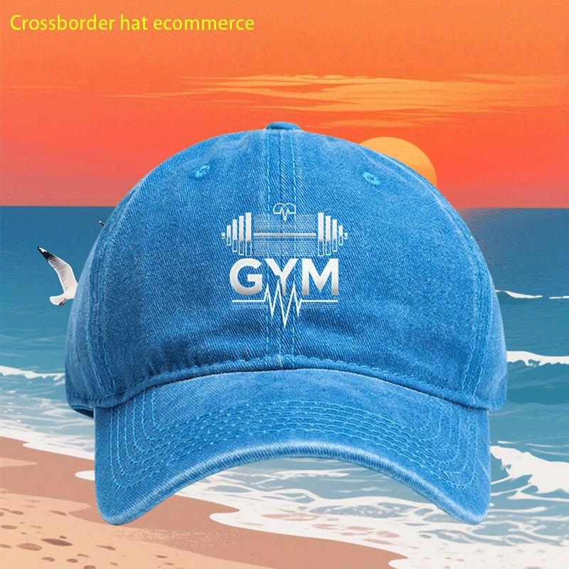 Gym Workout Barbell Heartbeat Print Vintage Baseball Cap Unisex Adjustable Casual Beach Hat
