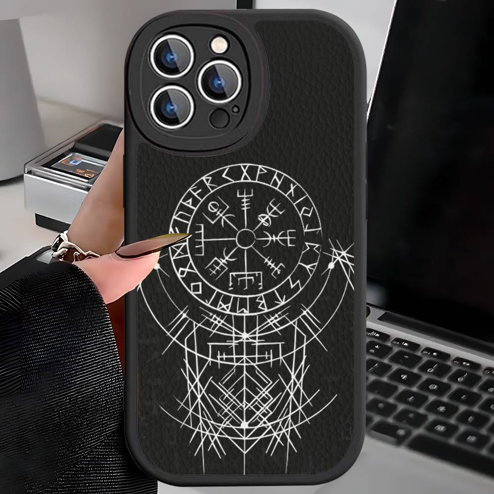 

V-Viking Logo V-Vegvisir For IPhone 16 15 14 13 12 11 Pro Max Plus Leather Phone Cover iphone 11