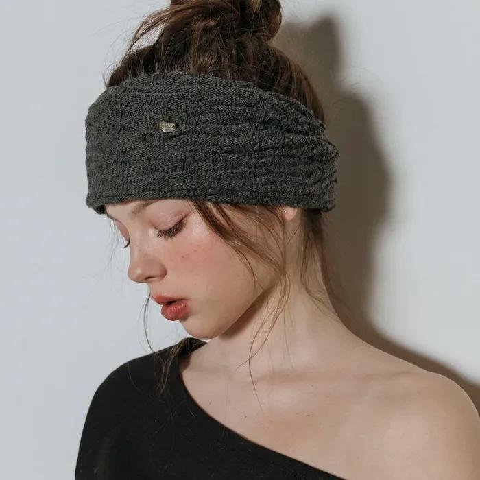 CROSS TWIST WIDE HAIR BANDANA_CHARCOAL