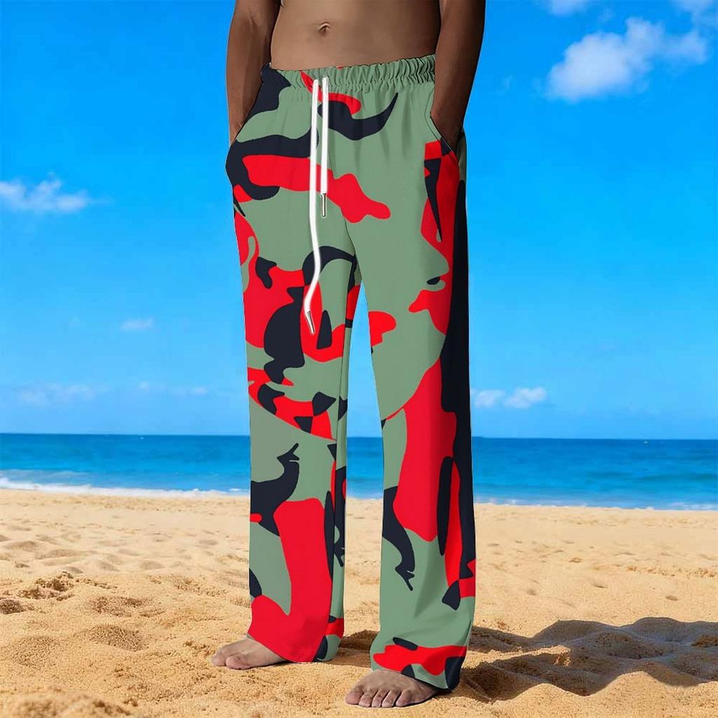 Pantalones Casuales Sueltos de Color Sólido Pantalones Rectos Estampados de Camuflaje para Hombre