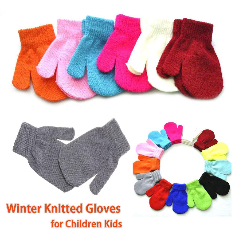 Fashion Childrens Kids Thickening Warm Knitted Gloves Winter Glove Candy Color Full Finger Mittens