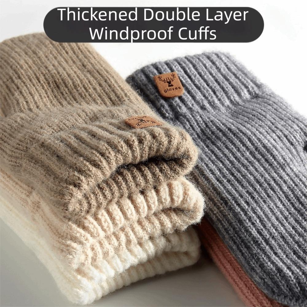 Thick Warm Gloves Fluffy Knit Mittens Suitable Double-Layer Mittens Unisex